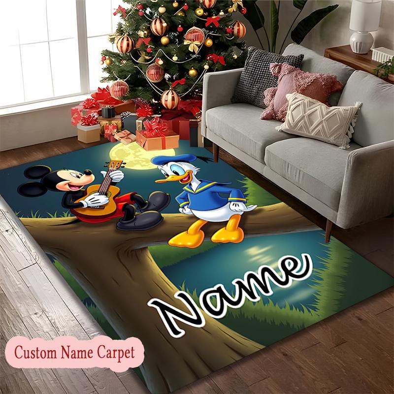 1pc Mickey Adventures Wheels Rug, Personalized Customize Name Printed Home Area Carpet, Custom Text Office Chair Rug