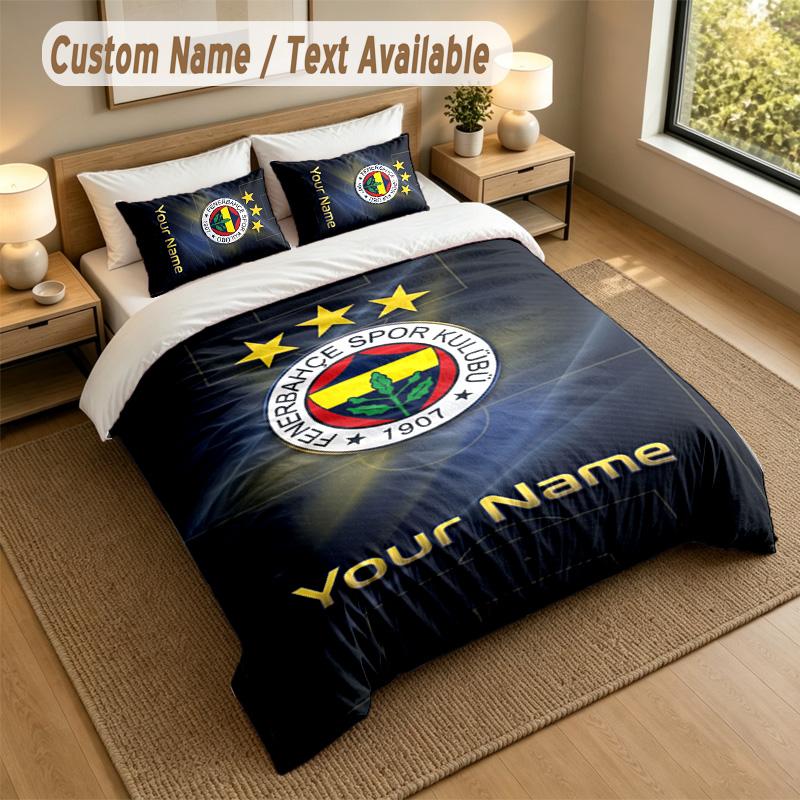 3 Parça Nevresim Takımı Özel İsim Yazısı, 1 Çarşaf 2 Yastık Kılıfı Ev Yatak DekorasyonuFenerbahçe FC