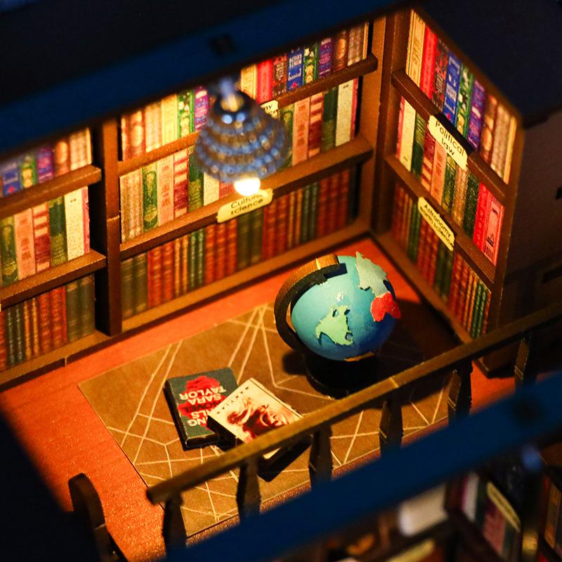 DIY Cottage Bookstore Book Stand Buckle Stitching Wooden Doll House Creative House Gift Exquisite Music Box 14+ Gifts