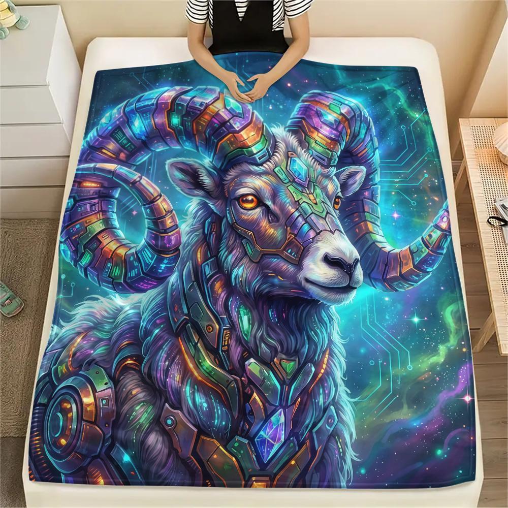 Blue green puppy goat Print Flannel Blanket,High quality Comfortable for All Seasons,Home Decor,Warmth and Comfort,Perfect for Christmas Gifts
