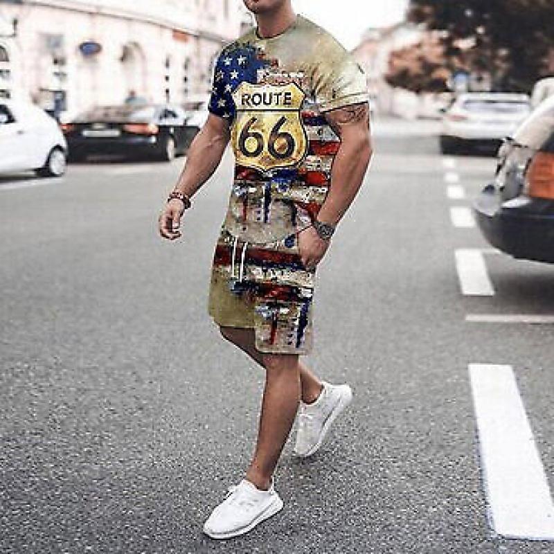 Summer Men's Casual Fashion Comfortable Sports Suit 2-Piece Set Street Wear Simple Pattern Crewneck Short Sleeve With Shorts