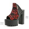 Gdgydh Escarpins Chaussures Cosplay pour Femmes Mode Fermeture Éclair Plateforme Mules Bout Ouvert Bouche de Poisson Patchwork Rouge Sandales à Talons Été
