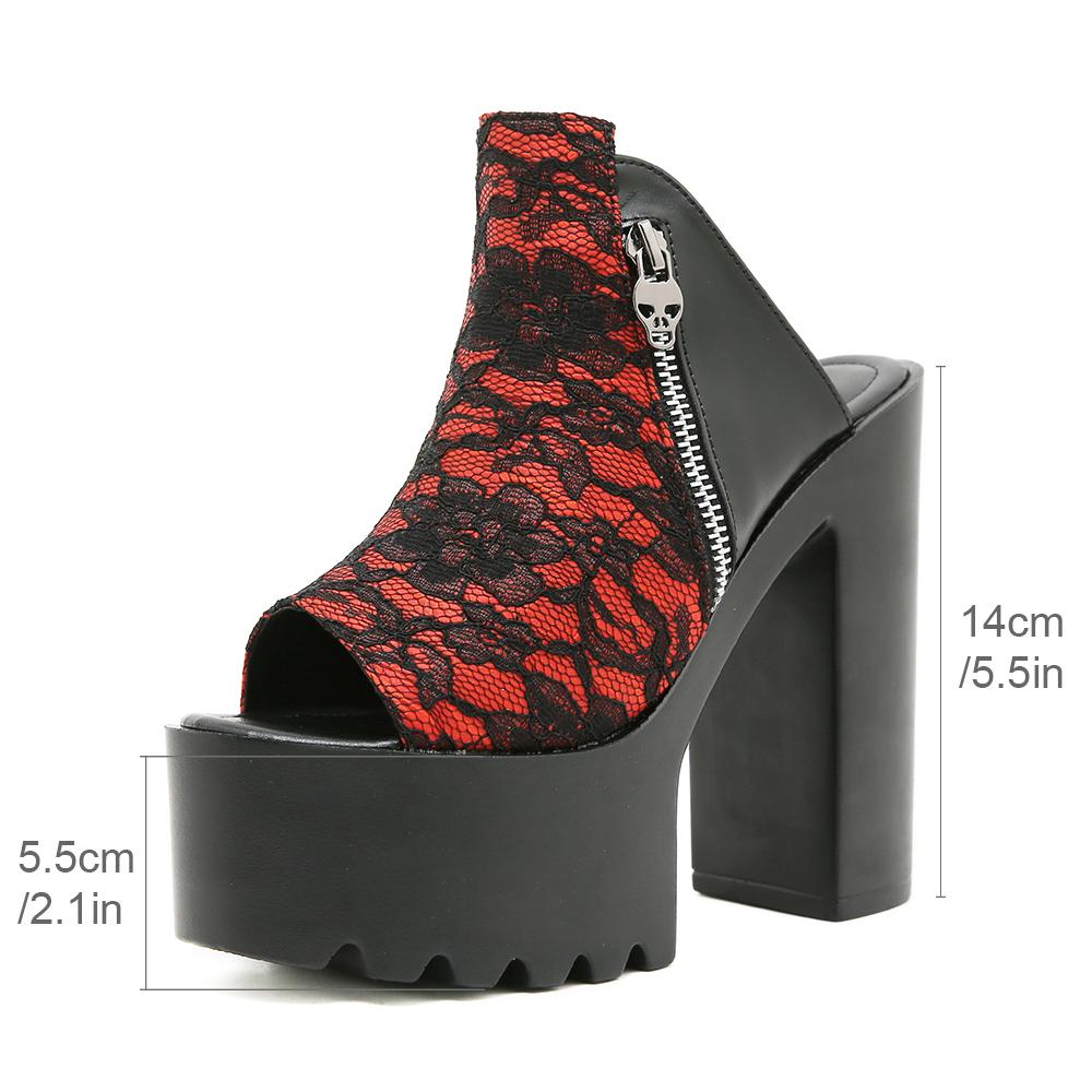 Gdgydh Escarpins Chaussures Cosplay pour Femmes Mode Fermeture Éclair Plateforme Mules Bout Ouvert Bouche de Poisson Patchwork Rouge Sandales à Talons Été