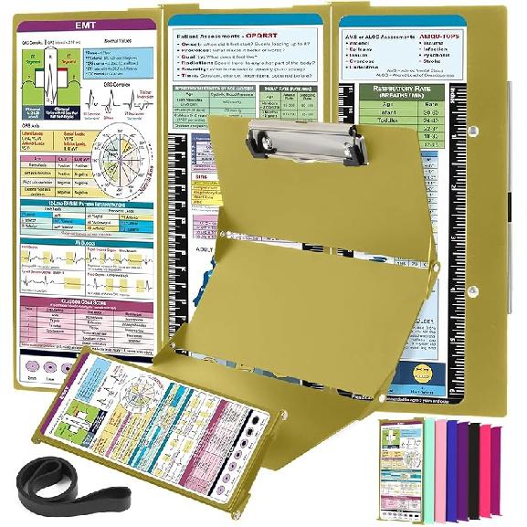 Nursing Clipboard with Nursing and Medical Edition Cheat Sheets 3 Layers Aluminum Foldable Nurse Clip Board Nursing Student Essentials - Foldable