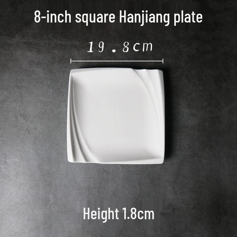Thickened Pure White Ceramic Square Dinner Plate for Steak and Dessert - Hotel Tableware 10-inch Square Plate