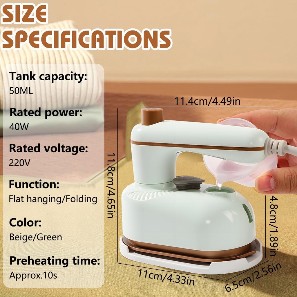 2-In-1 Handheld Portable Steam Iron, Saker Portable Steamer for Clothes 180° Swivel Handle, Lightweight Mini Travel iron for Home