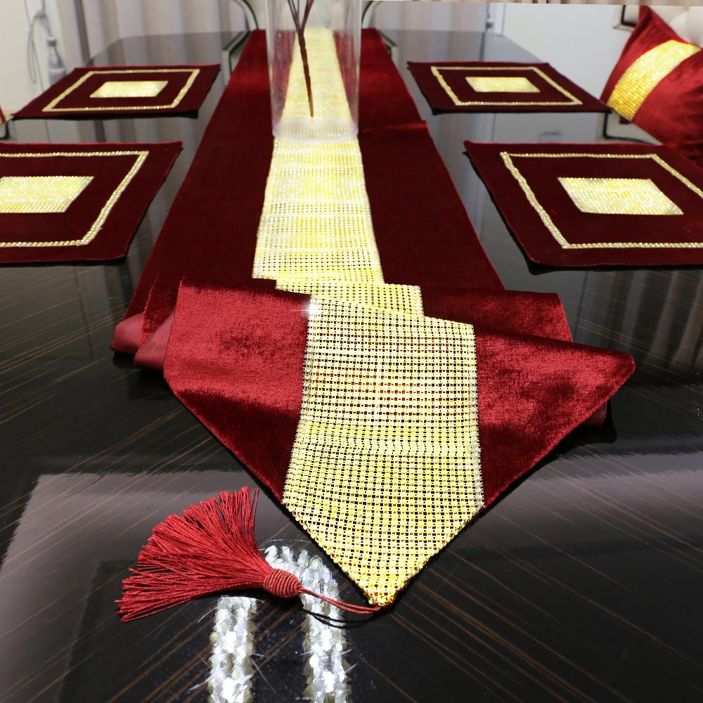 Table Runner Luxury High Quality Gold Rhinestones Faux Flannel Diamond Home Table Runners Pillow Case Table Mat For Wedding