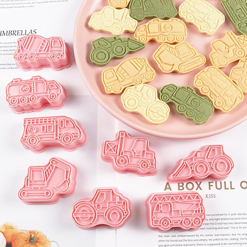 8 Pieces Cute Engineering Vehicle Cookie Cutters For Baking Cookie Mould Press Car Cookie Mould Set Kitchen Tools