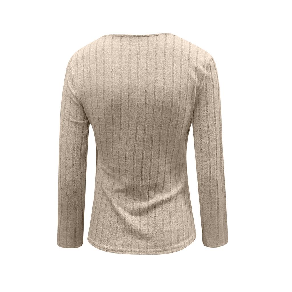 Women’s Long Sleeve V Neck Ribbed Knit Wrap Top Stretch Pullover Slim Fit Ruched Blouse Casual Basic Shirt