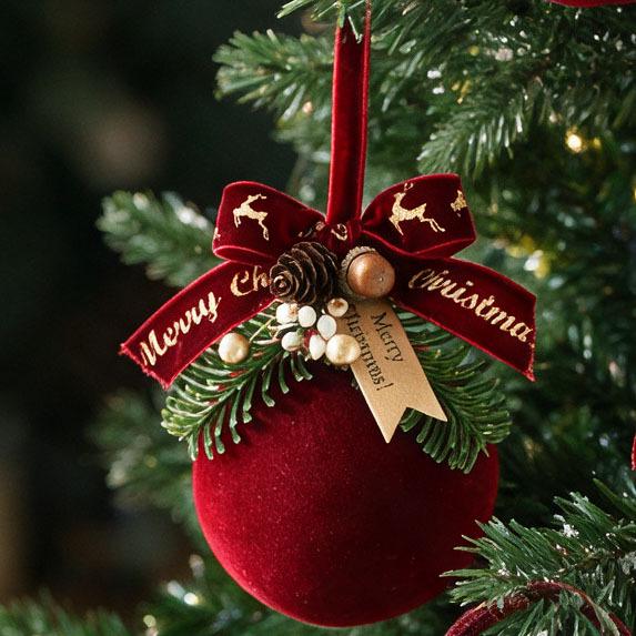Red Flocked Fabric Christmas Tree Ornament Ball