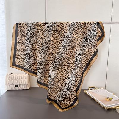 Premium Leopard Print Satin Imitation Silk Printing Large Square Scarf Silk Scarf Shawl Headscarf Neck Protection Scarf Neck Decoration Women'S Scarf