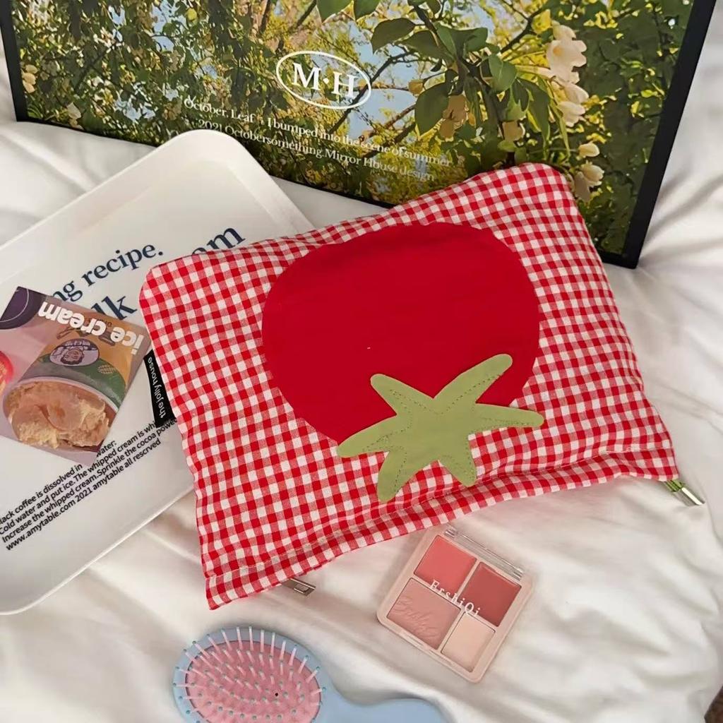 1 pièce Grande Capacité Portable Sac à Maquillage à Carreaux Rouges, Parfait pour le Rangement des Articles de Toilette et des Cosmétiques