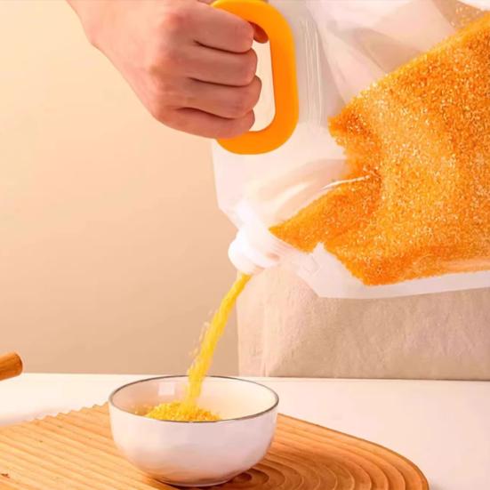 Airtight Food Storage Bag with Lid Freestanding Rice Storage Pouch Sealed Reusable Grain Storage Bag for Flour Beans Kitchen Cabinet Pantry