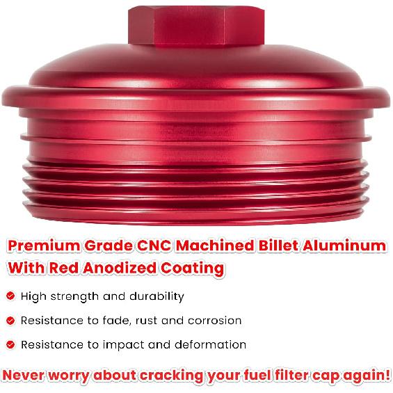 Fuel Filter Cap For Ford 6.0L Powerstroke Diesel 2003-2007 F250 F350 F450 F550 F650 F750 Excursion E150 E250 E350 E450 Billet Aluminum (Red)
