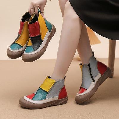 Women's Genuine Leather Snow Boots With Zipper Non-Slip Winter Warm Ankle Booties With Faux Fur Lined Comfortable Walking Short Boot Shoes for Women
