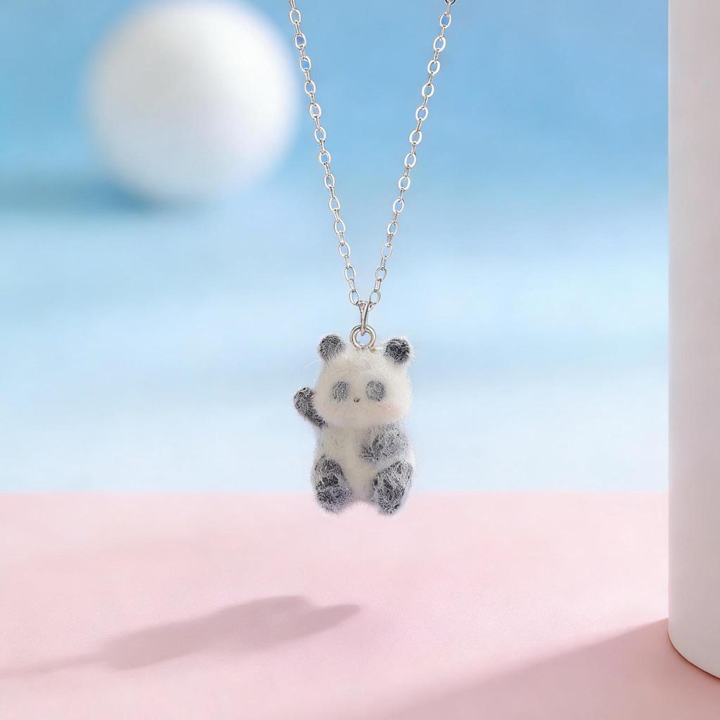Cute 3D Flocked Resin Pendant Necklace - Dog, Panda, Rabbit Designs for Women