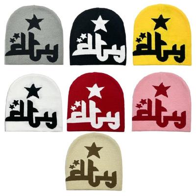 Women Knit Beanie Hats Warm Ear Protector Hat Teens Jacquard Star Handmade Hat
