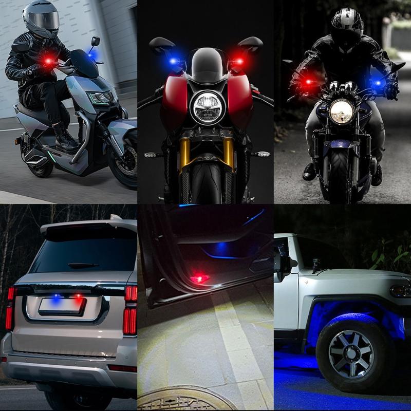 2Pcs Duol Color Led Spotlight Motorcycle Led Mirror Light Warning Flashing Light Running Light For Utv Atv Red Blue 12V