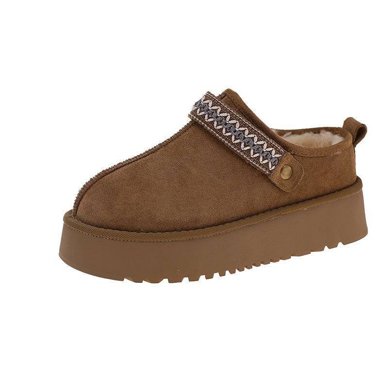 

Бархатные сноубутсы на толстой подошве, с закрытым носком, пушистые полутапочки, женская верхняя одежда 2025 новая осень и зима хлопковые тапочки на одну педаль 40 хаки