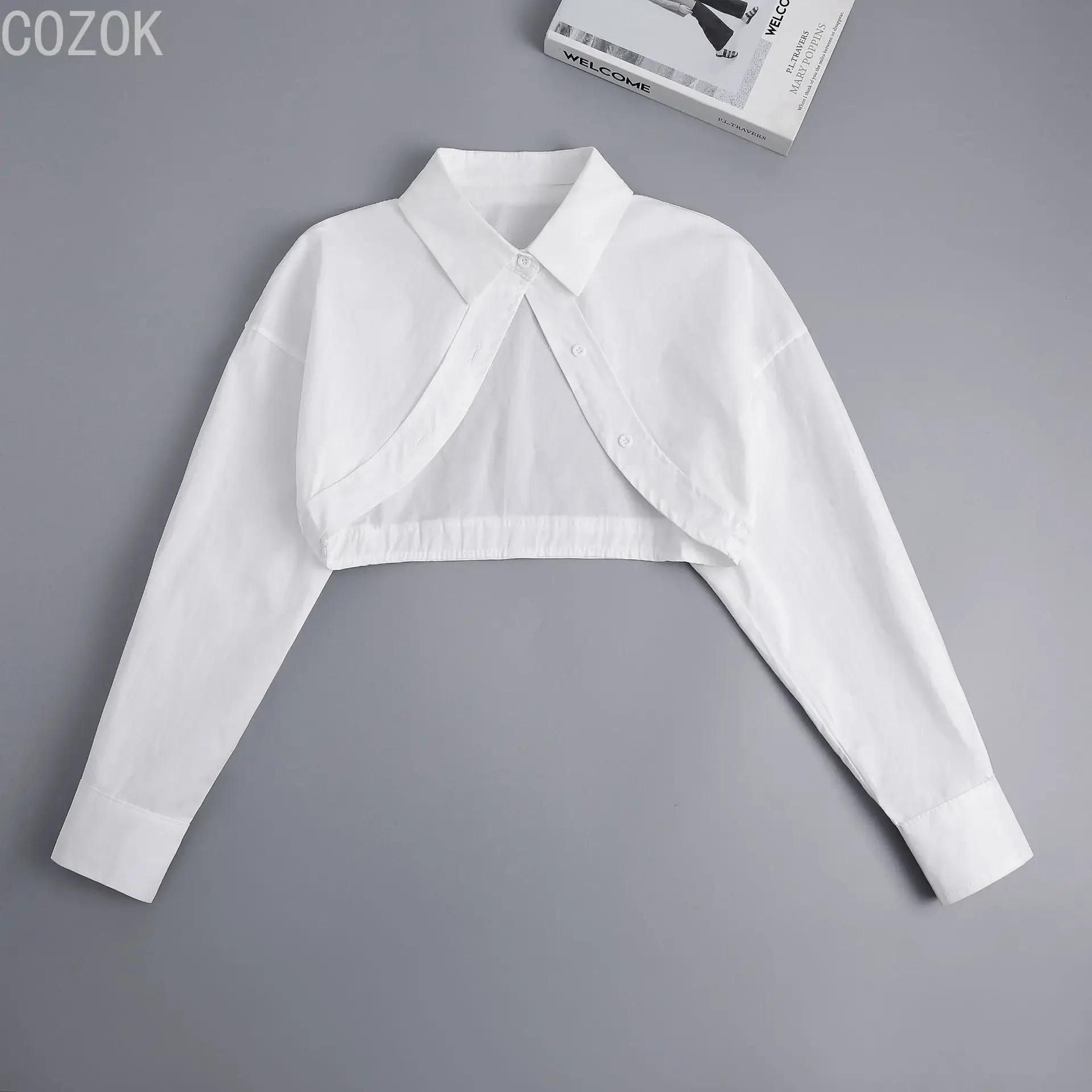 

Жіночий довгий рукав із штучним коміром, жіночий накладний ґудзик, напівверхня блузка, сорочка зі знімним коміром, осінній светр із штучним коміром