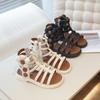 Girls Roman Sandals Side Zipper Kids Beach Shoes Open Toes Soft Sole 2025 Summer New Children Sandals Princess Flowers Sweet