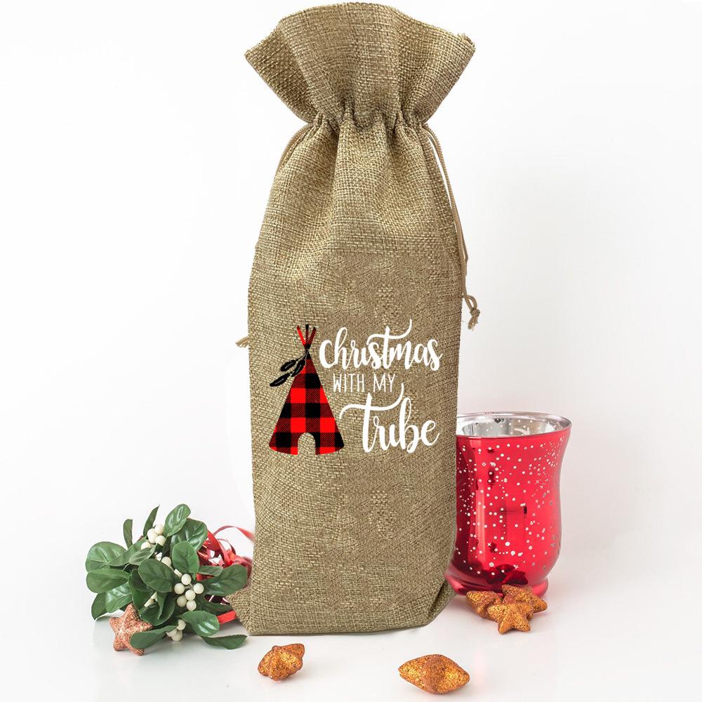 Noel ekibi baskısı Şişe çantası şarap çantaları Minimalist içki kılıfı yeni yıl masa dekorasyon paketi Şarap severlerin noel hediyeleri