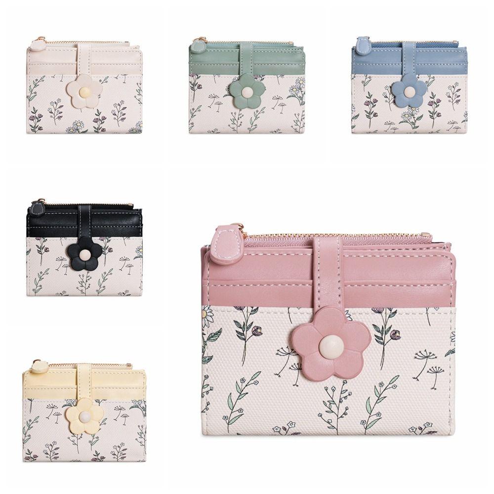 Print Flower Short Wallet Korean Style Folding Card Bag Retro PU Leather Card Holder  Outdoor