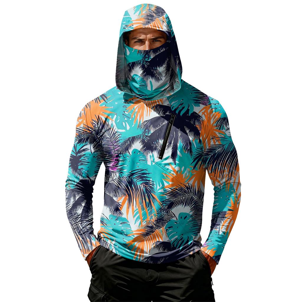 Camiseta Casual con Capucha de Manga Larga para Hombre con Protección Solar