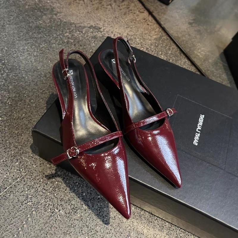 

Мода Новая Мода Острый Носок Ремешок с Пряжкой Женские Сандалии Однотонные Мелкие Модные Сексуальные Вечерние Слингбэки Летняя Обувь на Высоком Каблуке Женщина 35