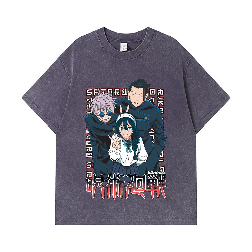 275 GSM Washed T-shirts 100% Cotton Jujutsu Kaisen V40 Print Unisex Heavy Cotton T Shirt