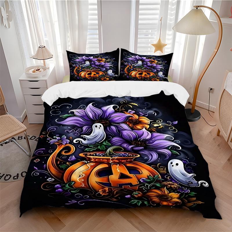 

3pcs Halloween Flowers Bedding Set, Includes 1 Comforter + 2 Pillowcases, Without Pillow Inserts, Soft Comfortable, Lightweight Breathable047 135x200cm