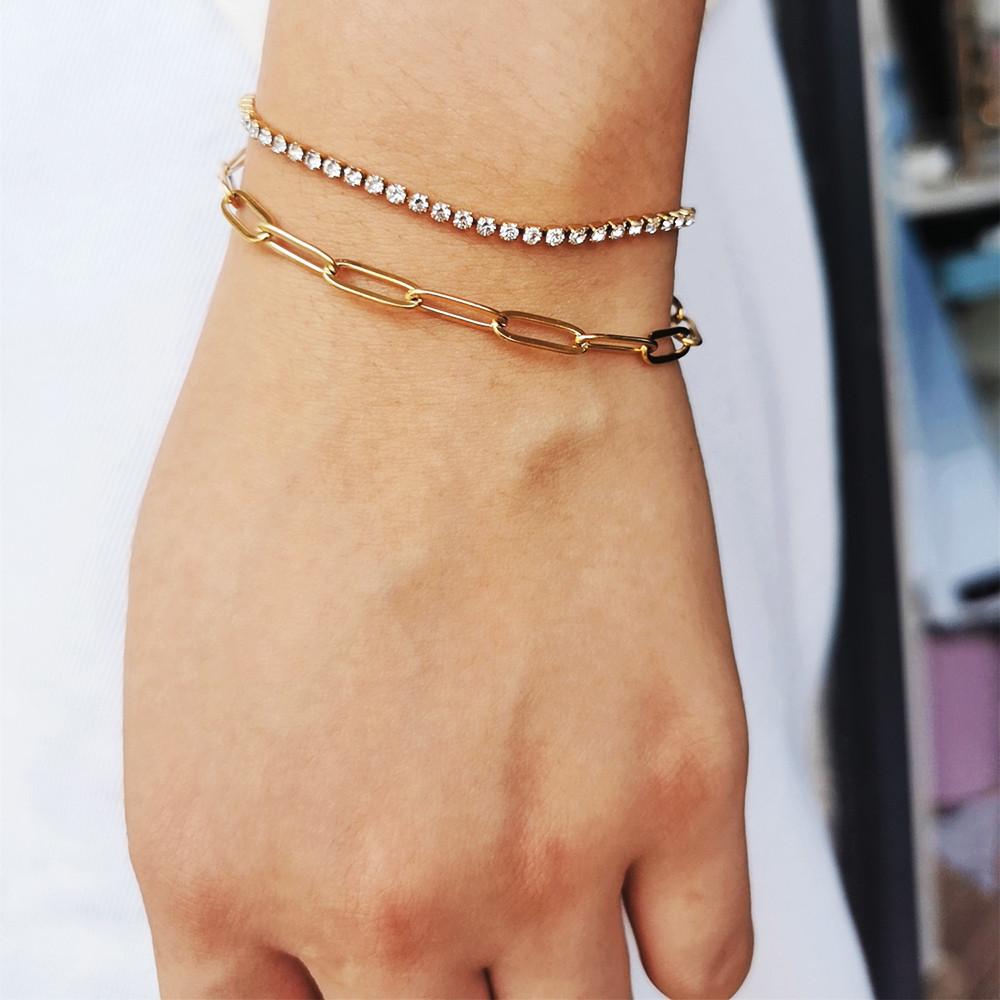 Dainty Gold Bracelets for Women,Gold Color Stainless Steel Adjustable Layered Paperclip Tennis Chain Bracelet Cute Jewelry