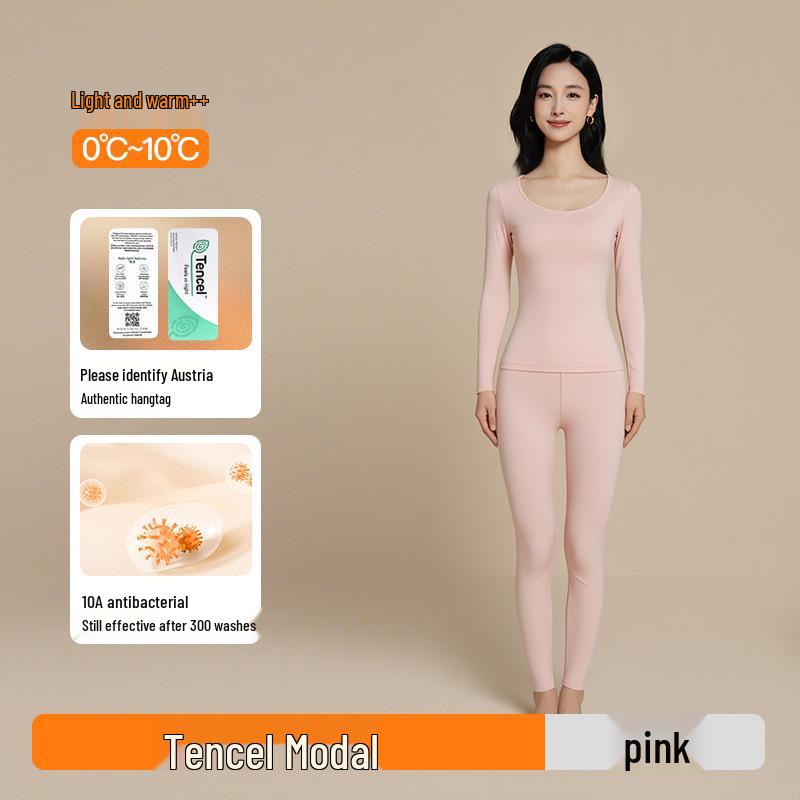 10A Antibakterielles Tencel Modal Damen Nahtloses Warmes Unterwäscheset - Herbst/Winter