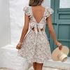 Zomer Dames Casual Bloemenprint Rugloze Bandage Eendelig Jurkje Korte Mouw