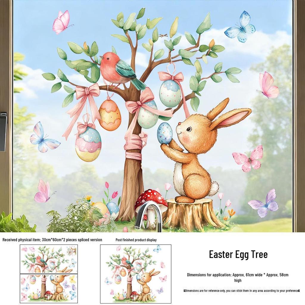 2026 Easter Egg Tree Electrostatic Stickers for Windows and Glass Entrances