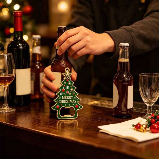 Magnetic Fridge Decor Christmas Tree Bottle Opener, Refrigerator Magnet, Heavy Duty Holiday Kitchen Tools Metal Beer Opener for Kitchen, Party Favors