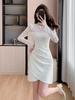 Elegant Lace Patchwork Semi-High Neck Dress: Waist-Cinching, Hip-Hugging Short Skirt
