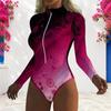 Women Plus Size High Neck Long Sleeve One Piece Swimsuit Front Zip Galaxy Print Black Teal Gold