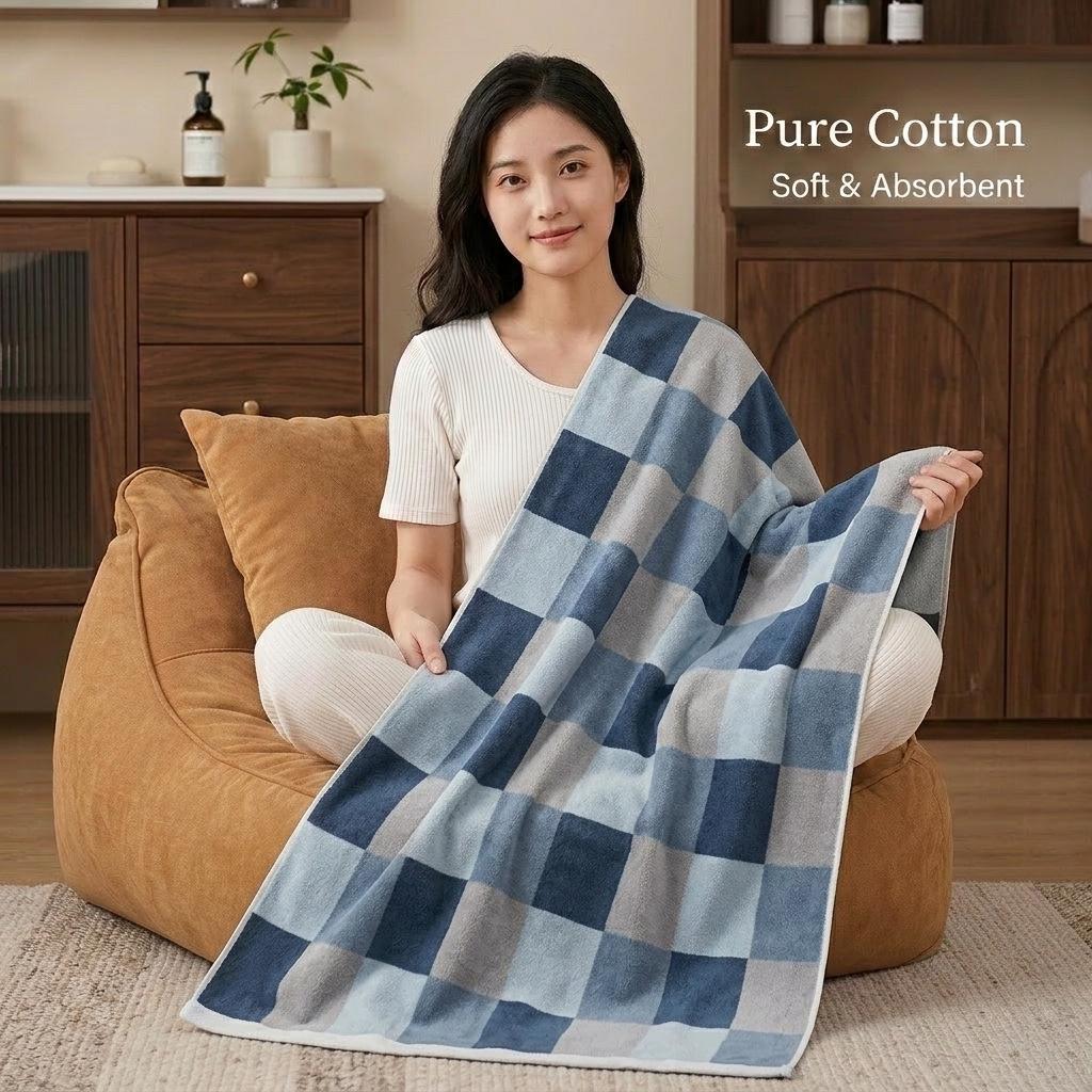 Large Grade A Yarn-Dyed Jacquard Cotton Bath Towel - Thick, Absorbent, Adult Style
