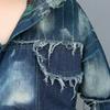 Do Old Color Strips Denim Lapel Collar Long-sleeved Short Jacket Large Crotch Pants Two-piece Set Women's Spring and Autumn Fashion Suit European Good