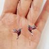 Hummingbird Long Drop Earrings Bird Pendant Tassel Crystal Pendant Earrings