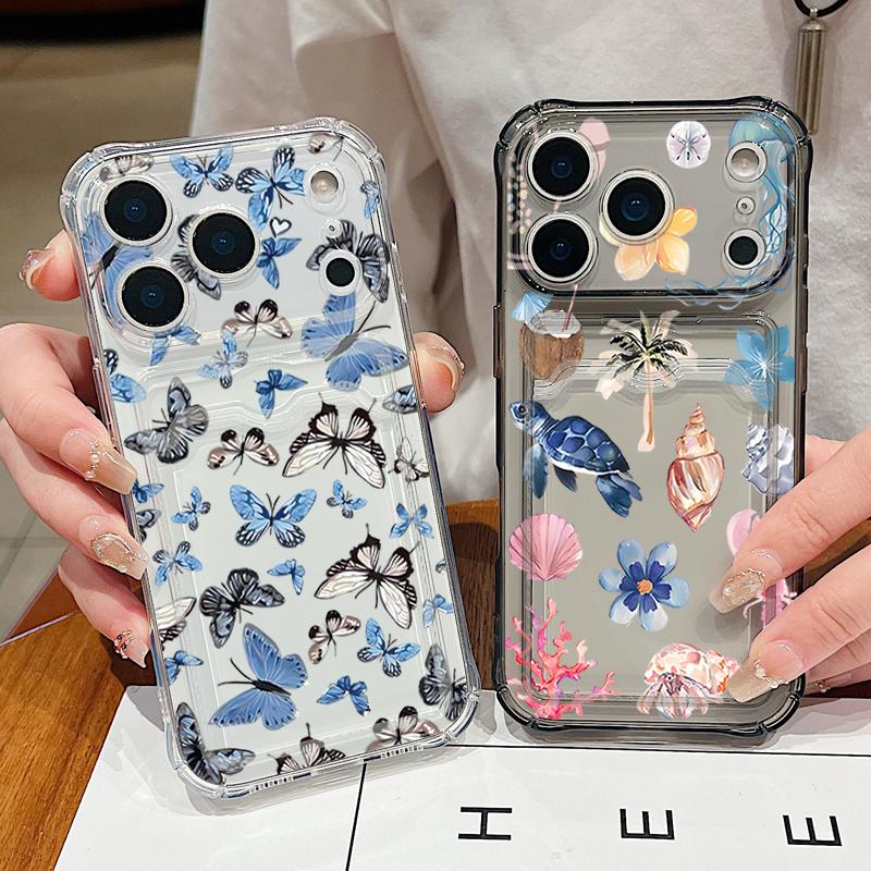 Husă Telefon cu Buzunar pentru Carduri Scoică Balenă Pentru iPhone Air 17 16e 16 15 Pro Max 14 13 Pro Rezistentă la Șocuri Transparentă Moale TPU