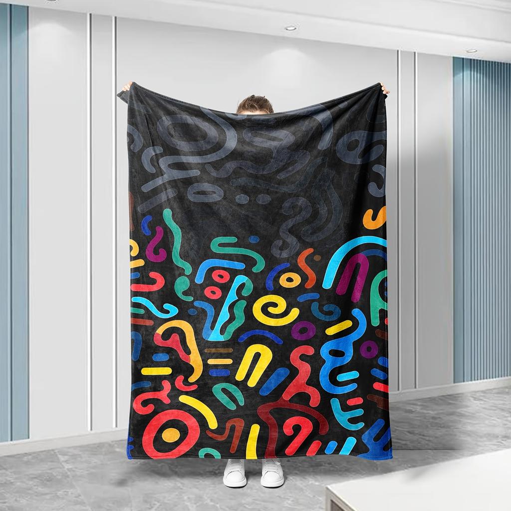 1pc Vibrant Abstract Flannel Blanket - Soft, Breathable  Polyester, All-Season Cozy Throw with Colorful Digital Print, Perfe