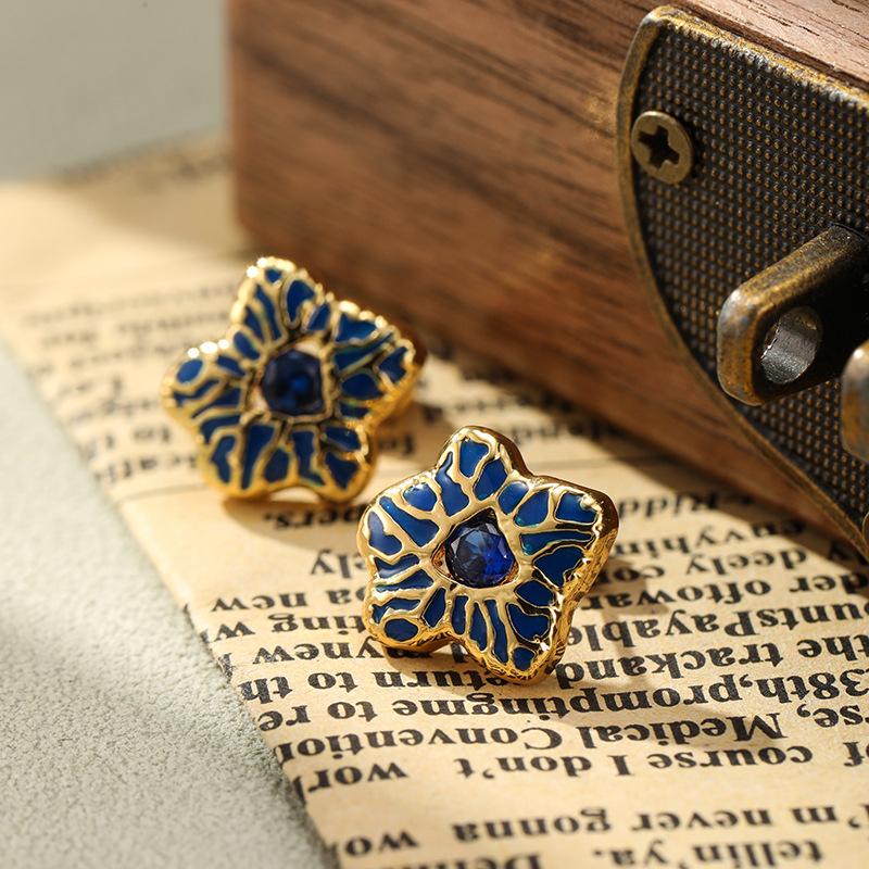 SUYU Irregular Design Star Pendant Blue Screw Earrings For Women's Light Luxury Vintage Earrings Daily Wedding And Holiday Gifts