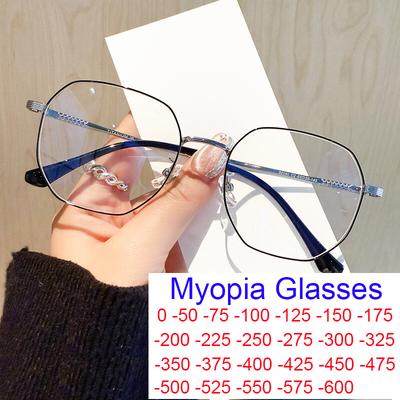 New Ultra-light Blue Light Blocking Polygonal Glasses Women Prescription Myopia Eyewear -1-1.5-2.0-2.5-3.5 Diopter