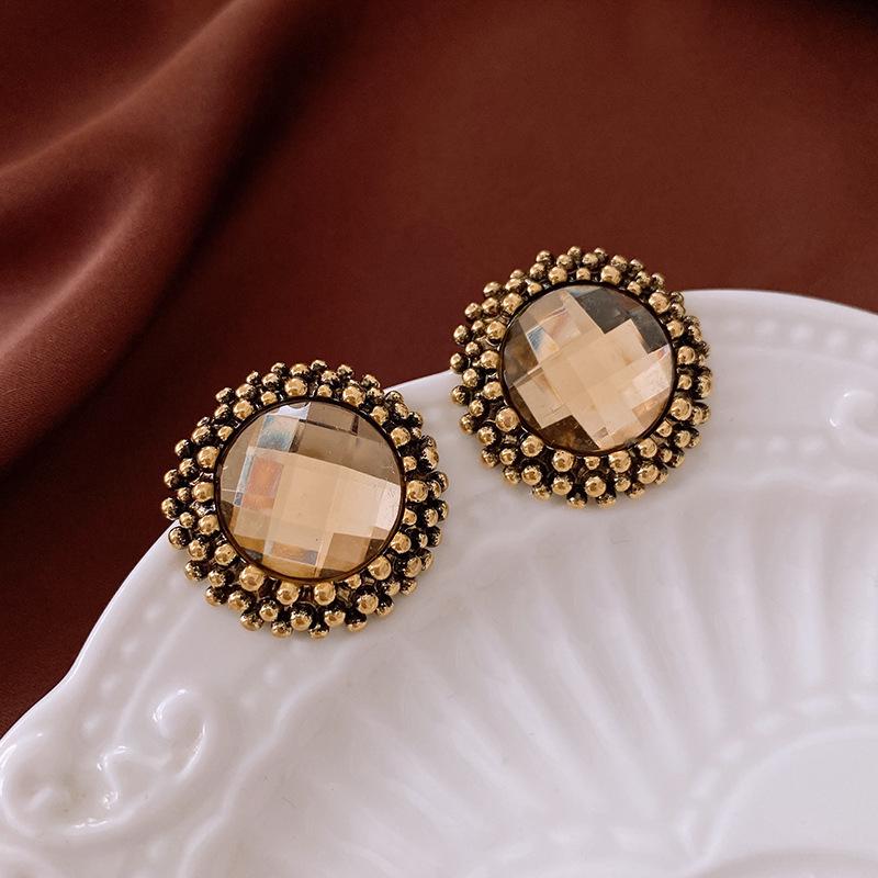 Vintage Silbernadel Diamantbesetzte Ovale Ohrstecker - Leichter Luxus High-End Schmuck
