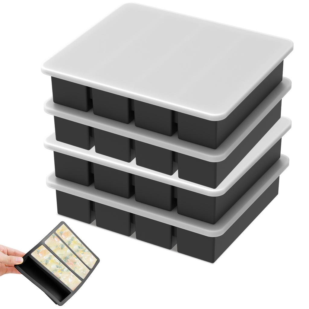 4Pcs Freeze Preservation Mold Large Silicone Ice Cube Tray Mold with Lid Food Storage Container Food Freezing Molds Kitchen Tool