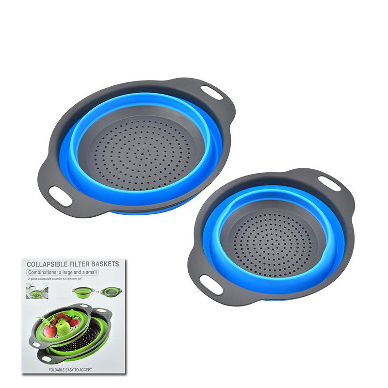 2Pcs Circular drain basket Retractable foldable fruit basket Round drain washing vegetable basket two-piece water filter basket