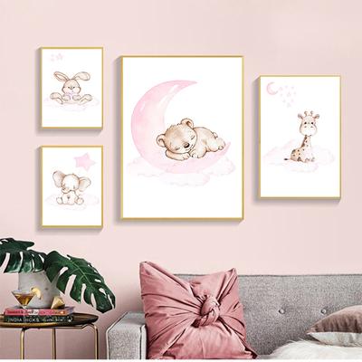 Painting Nordic Kids Baby Bedroom Decor Bunny Giraffe Bear Picture Cute Animal Moon Nursery Child Wall Art Canvas Print