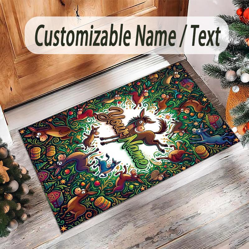 Forest Theme Crystal Velvet Floor Rug Personalized Custom Name Text Warm Carpet Home Decoration